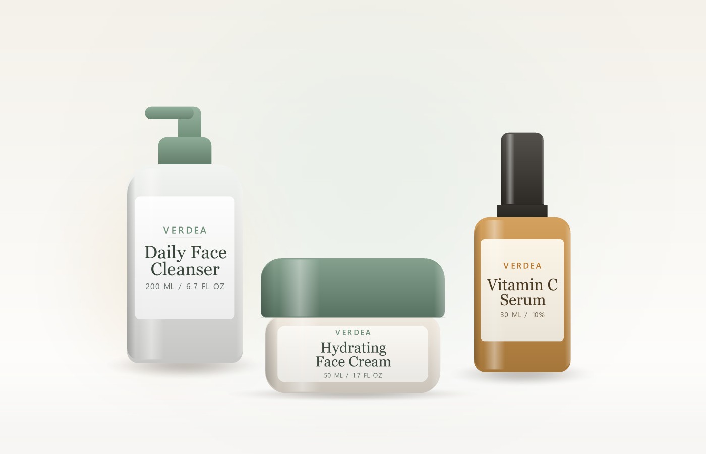 Verdea Naturals face cleanser, face cream and vitamin C serum